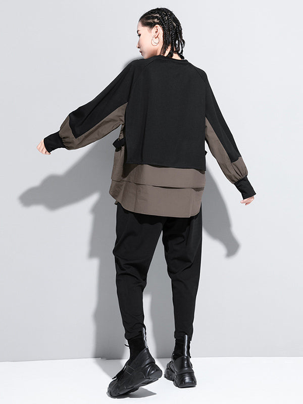 T-shirt effet deux pièces, à empiècements, à manches longues