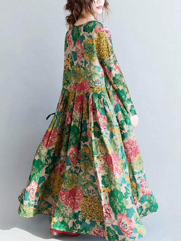 Robe longue style ethnique, à imprimé floral