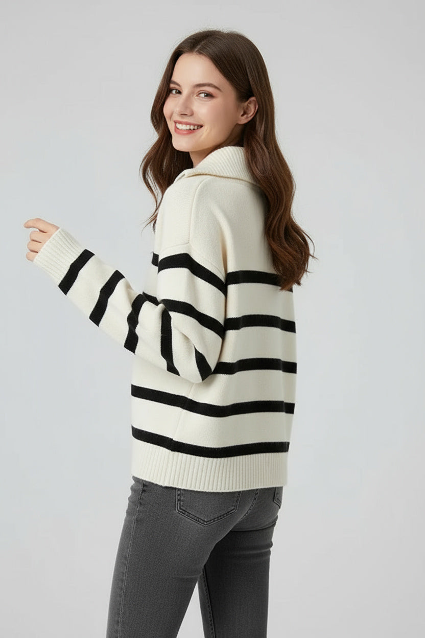 Selma | Pull en tricot pour femmes avec fermeture éclair et rayures