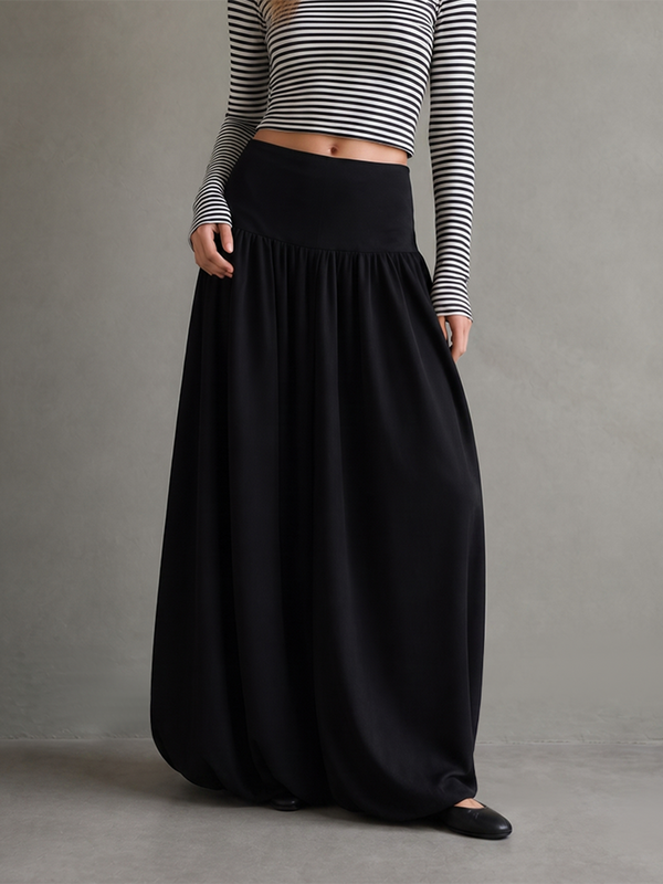 Jupe plissée ample à taille élastique, taille haute, couleur unie