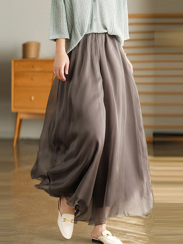 Jupe-culotte large décontractée en mousseline, couleur unie