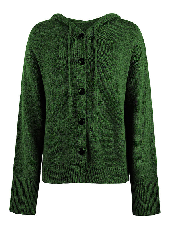 Cardigan cache-cœur à capuche et boutonné de couleur unie