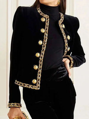 Veste boutonnée à manches longues, à col rond