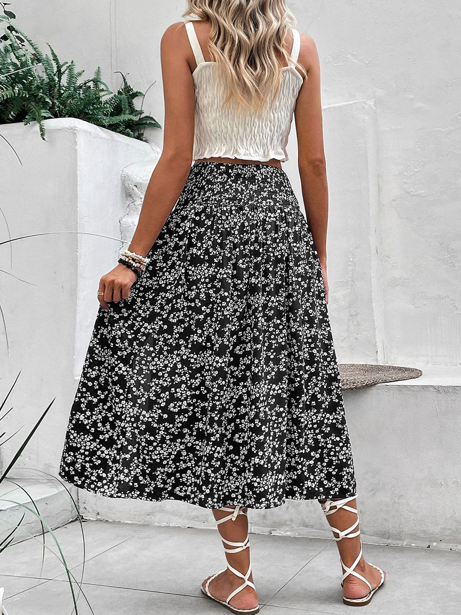 Jupe coupe trapèze, taille haute, à imprimé floral, couleur contrastée