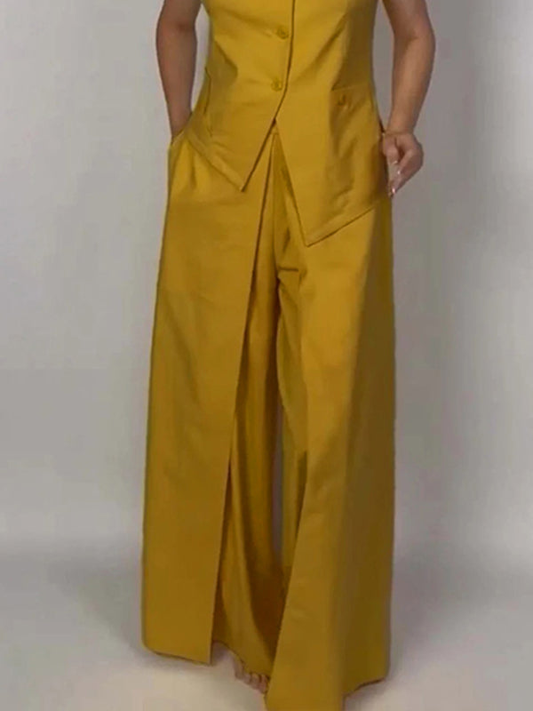 Pantalon ample à jambes larges, à poches, couleur unie