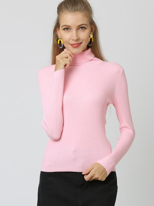 Pull à col haut en tricot simple, 10 couleurs, couleur unie