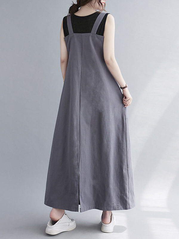 Robe décontractée de couleur unie avec poche à bretelles
