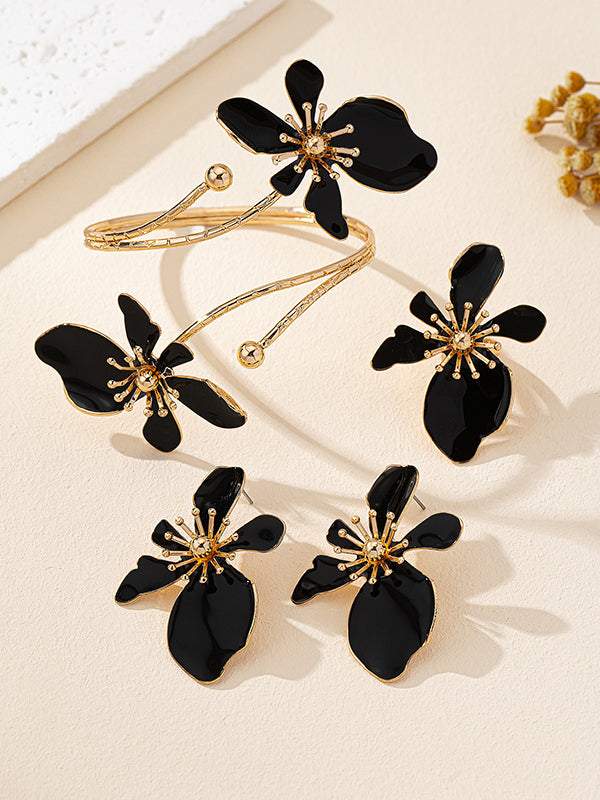 Parure bracelet, boucles d'oreilles et bague en forme de fleur