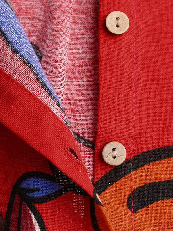 Robe chemise ample boutonnée imprimée à manches longues, à poches, à col revers
