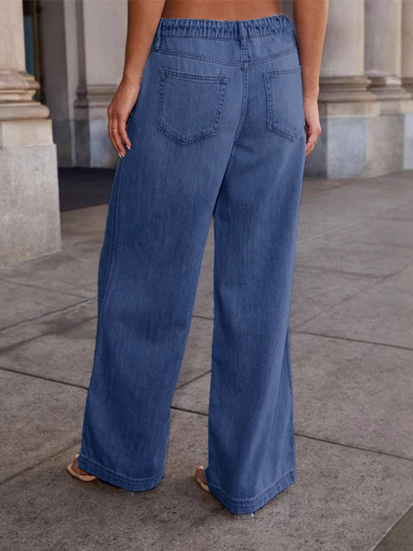Jean ample taille haute, à cordon de serrage, à taille élastique, à empiècements