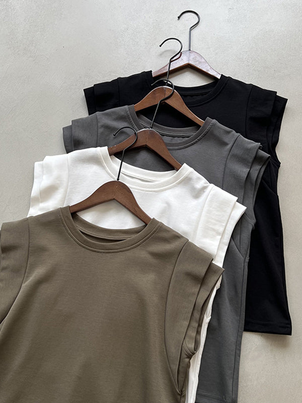 T-shirt ample sans manches, à empiècements, à col rond
