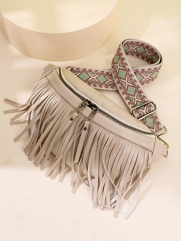Sac bandoulière géométrique à pompons, à fermeture éclair