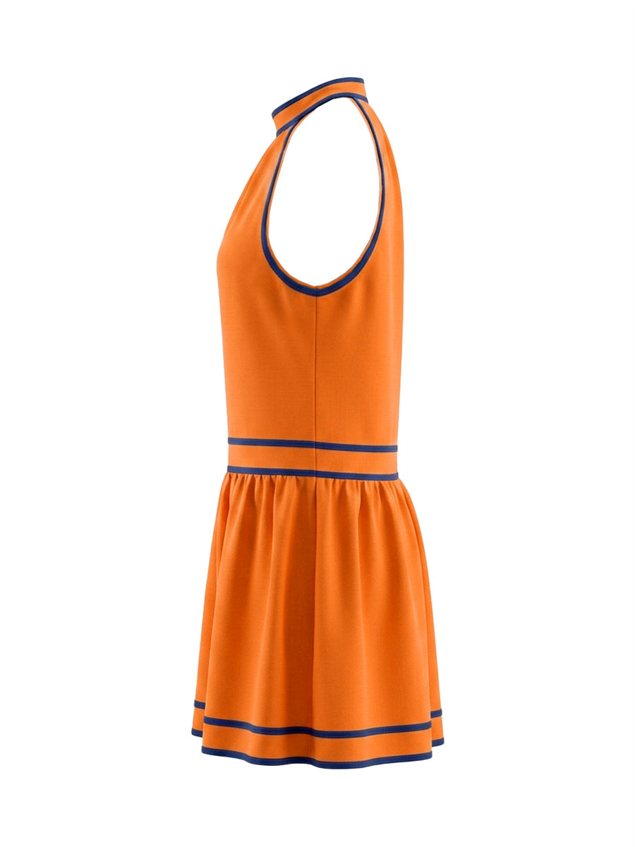 Robe courte sans manches, à poches, à fermeture éclair, à col licou, couleur contrastée