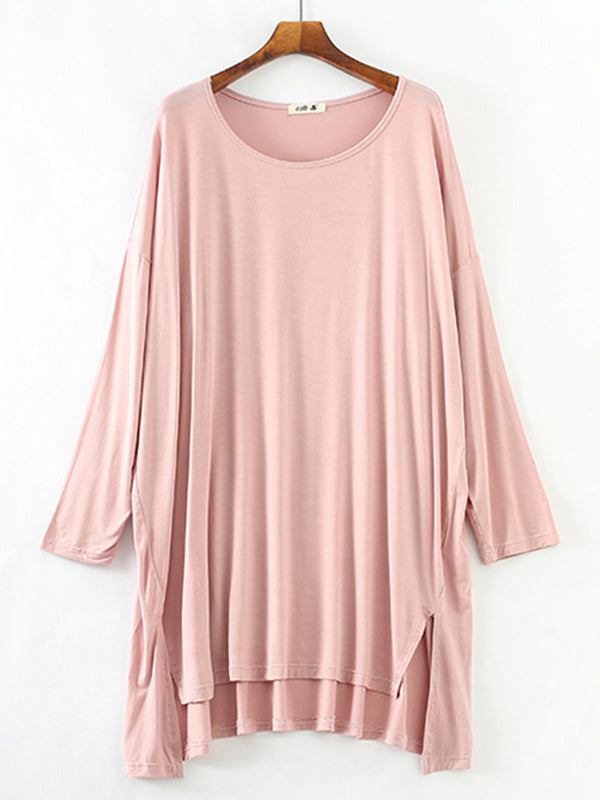 Robe de pyjama à manches longues en modal de couleur unie de grande taille