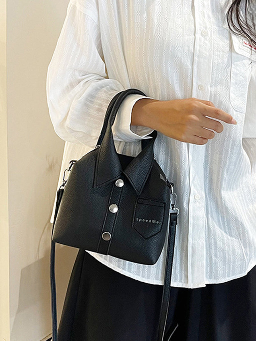 Sac à main bandoulière géométrique boutonné couleur unie