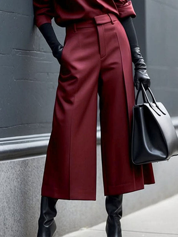 Pantalon ample décontracté à fermeture éclair, couleur unie