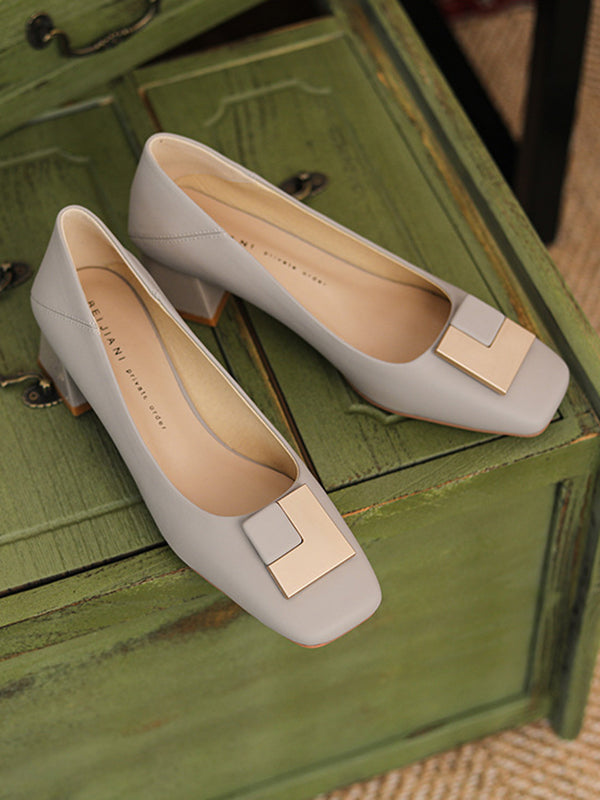 Chaussures élégantes à talons mi-hauts carrés avec boucle carrée