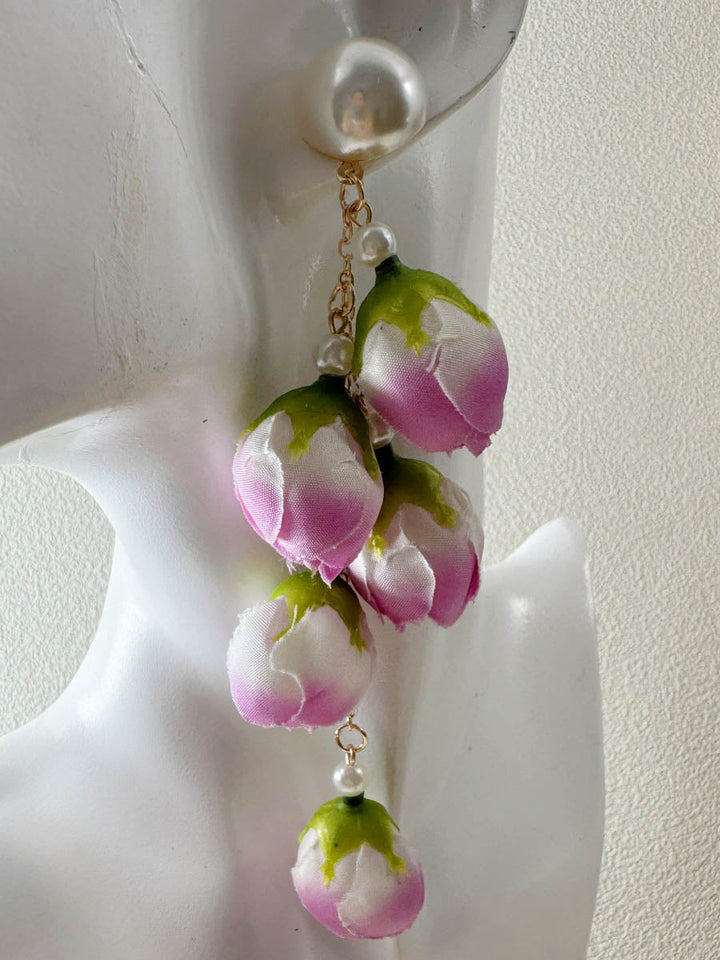 Boucles d'oreilles pendantes à pompons, en forme de fleur