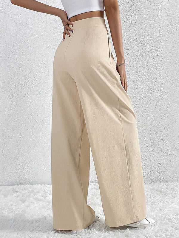 Pantalon ample plissé à jambes larges, couleur unie