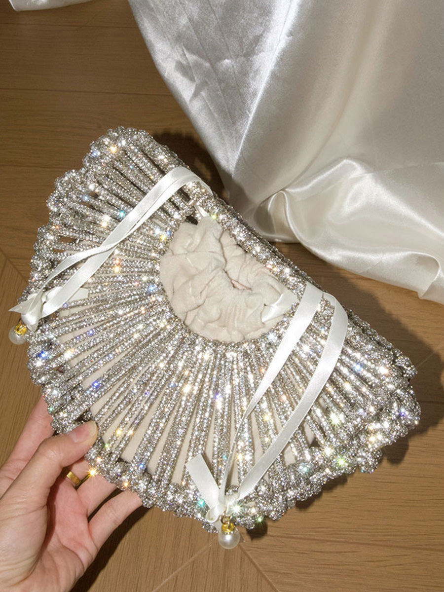 Sac à main bandoulière brillant à boutonnage simple, à strass, à chaîne