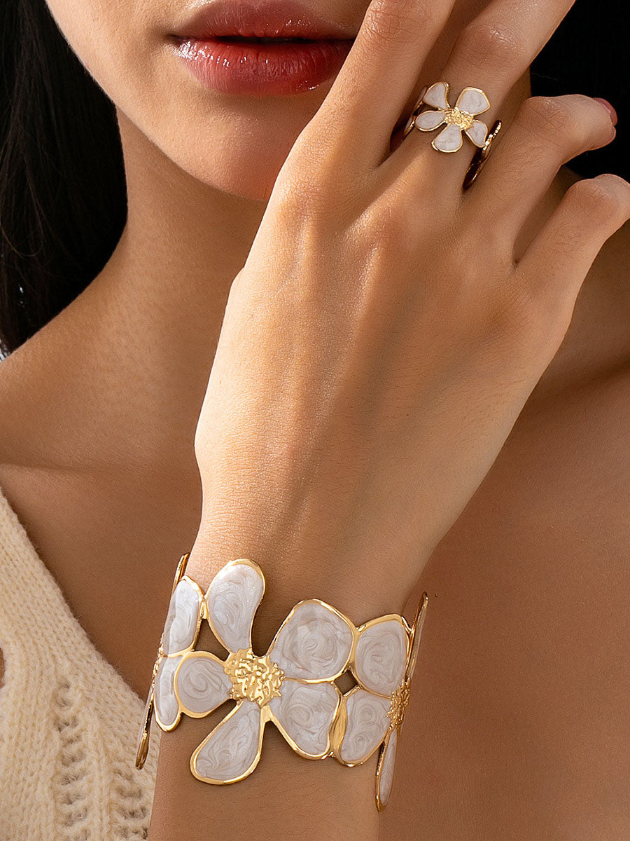 Parure bracelet et bague en forme de fleur