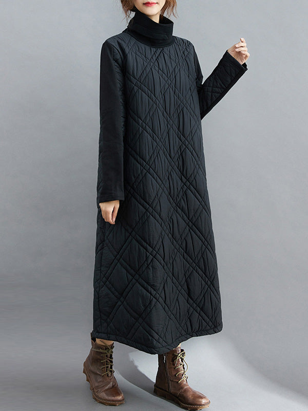Robe mi-longue matelassée simple à col montant et ligne H