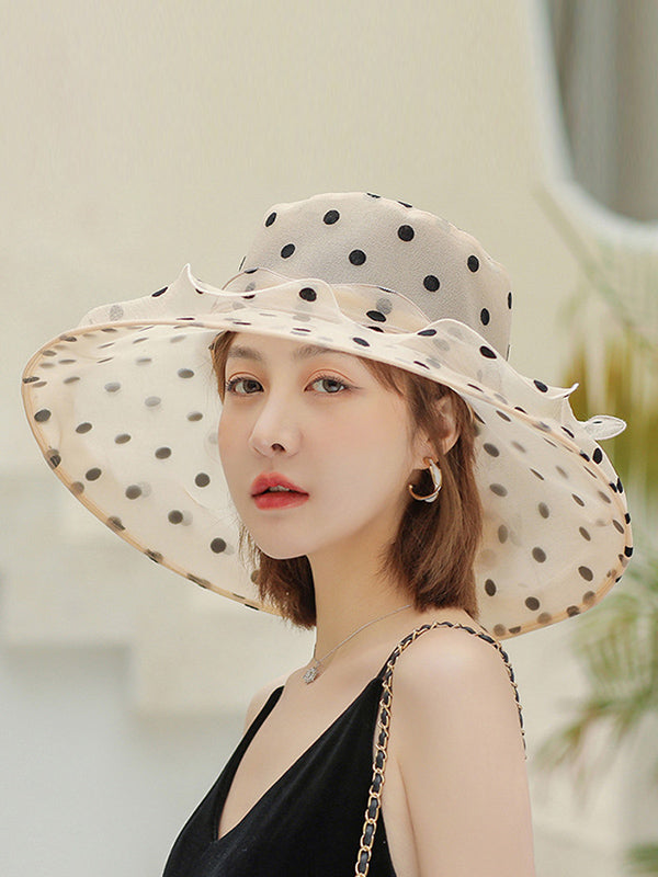 Chapeau de soleil transparent en forme de fleur, en gaze, à pois, à empiècements