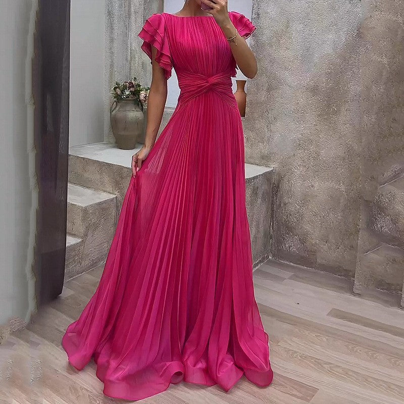 Elisa - Robe maxi plissée élégante en bleu foncé