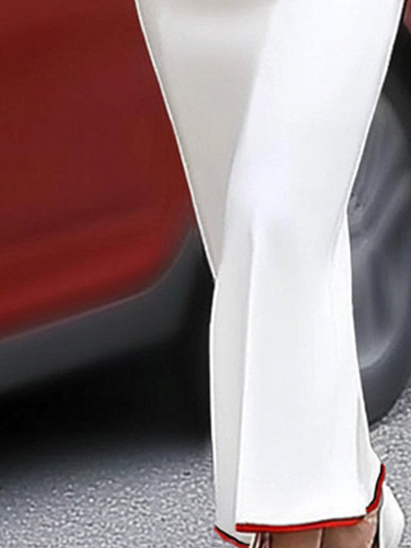 Robe longue moulante plissée à manches longues, à taille élastique, à empiècements, à décolleté en V profond, couleur contrastée