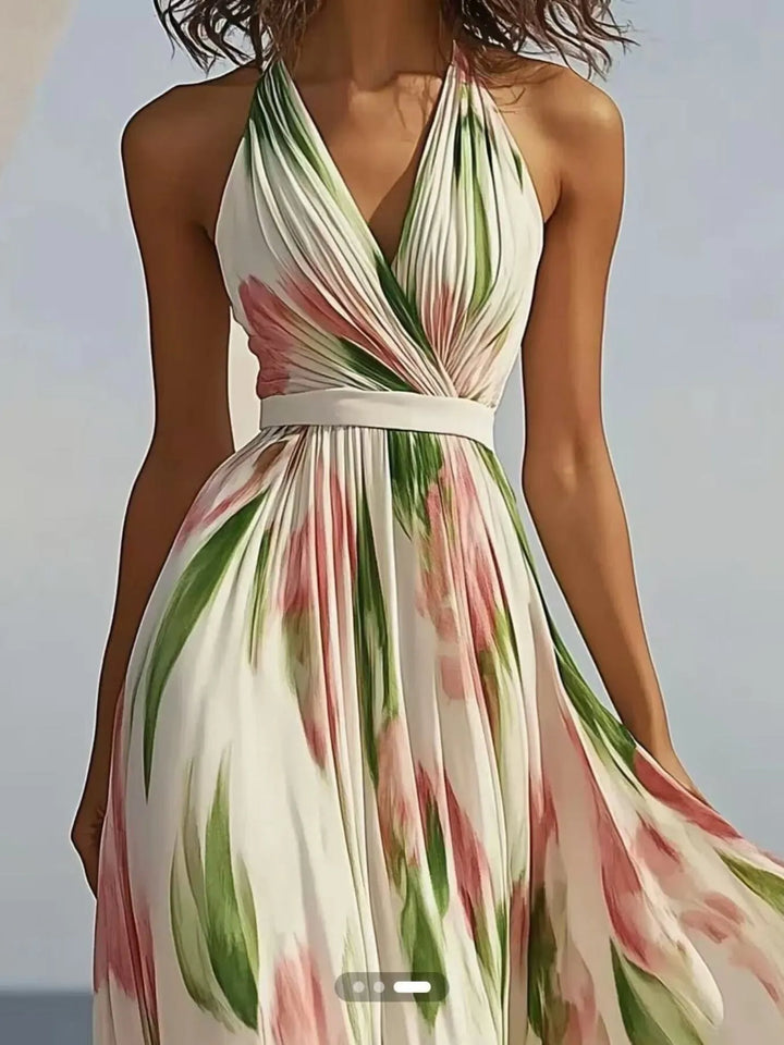 Halsey - Robe maxi à motif floral avec col noué