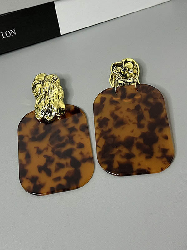 Parure boucles d'oreilles pendantes et boucles d'oreilles géométrique plissée à imprimé léopard, à empiècements