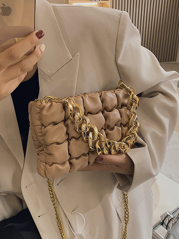 Sac bandoulière à chaîne, à carreaux, couleur unie