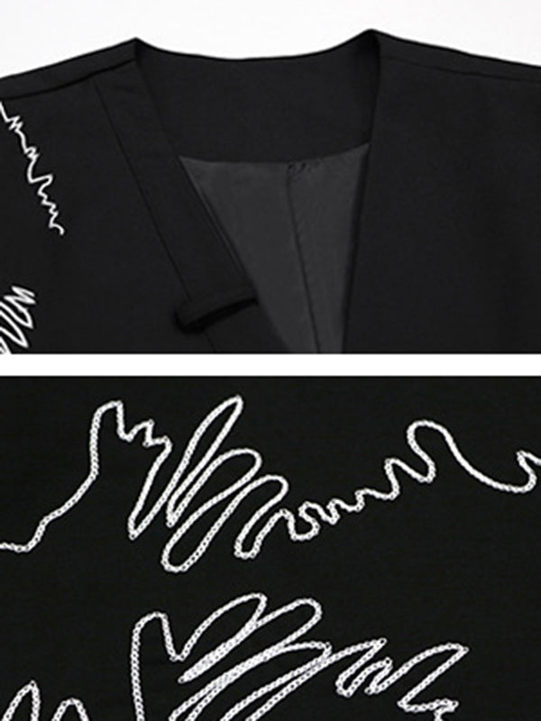 Débardeur asymétrique boutonné brodé sans manches, à col en V