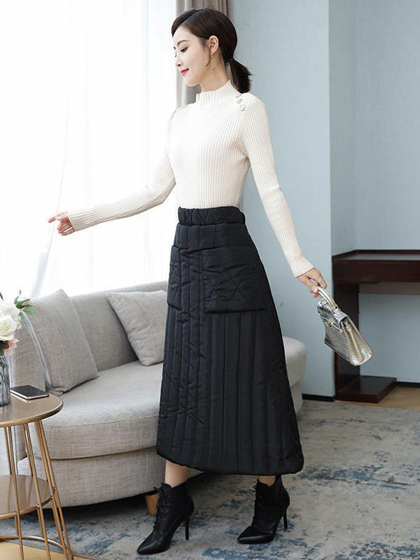 Bas ample matelassé vintage, à taille élastique, taille haute, coupe trapèze