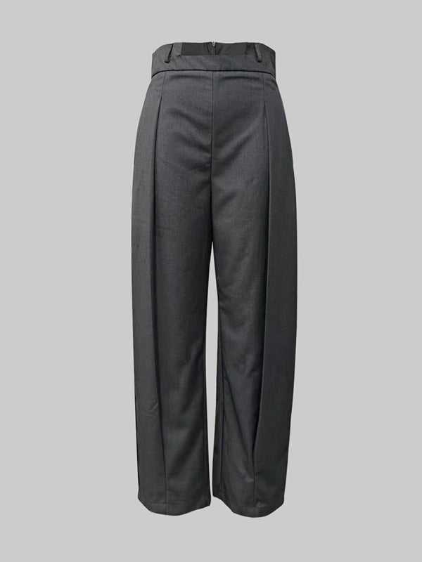 Pantalon décontracté coupe droite, sans ceinture, couleur unie