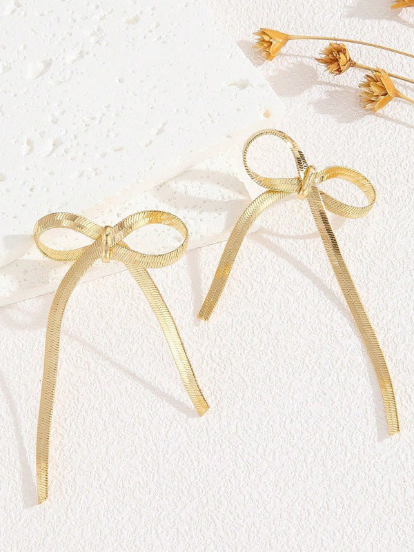 Boucles d'oreilles pendantes à nœud, couleur unie