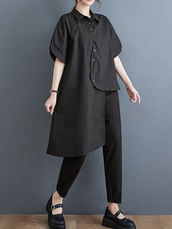 Hauts de chemise à revers de couleur unie à coupe irrégulière