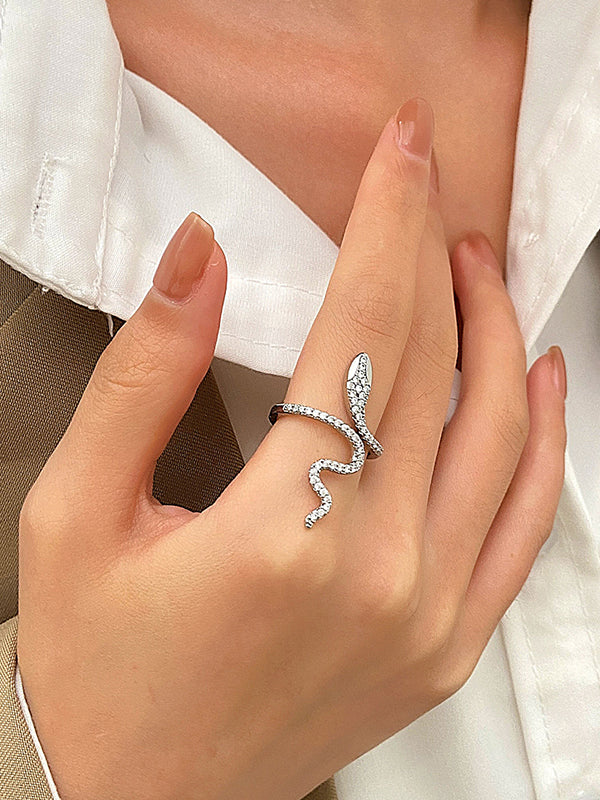 Bague à strass, en forme de serpent, couleur unie