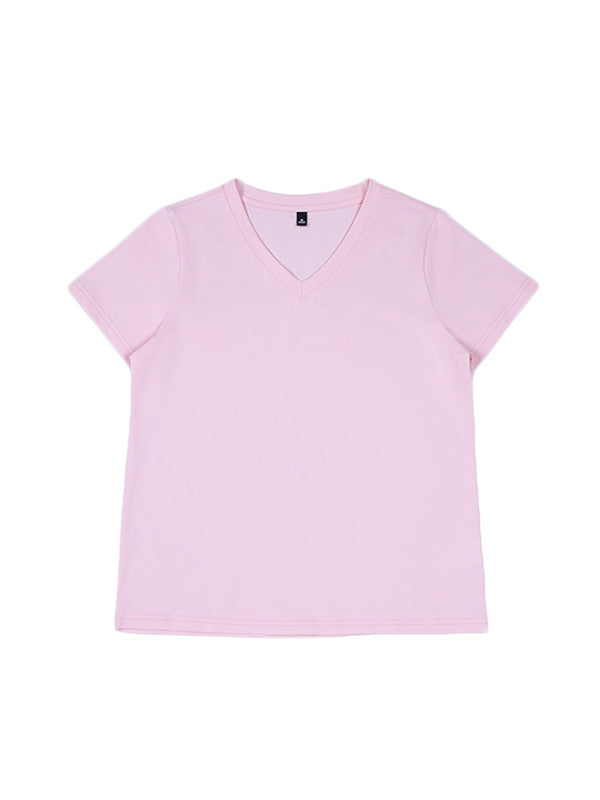 T-shirt ample à manches courtes, à col en V, couleur unie