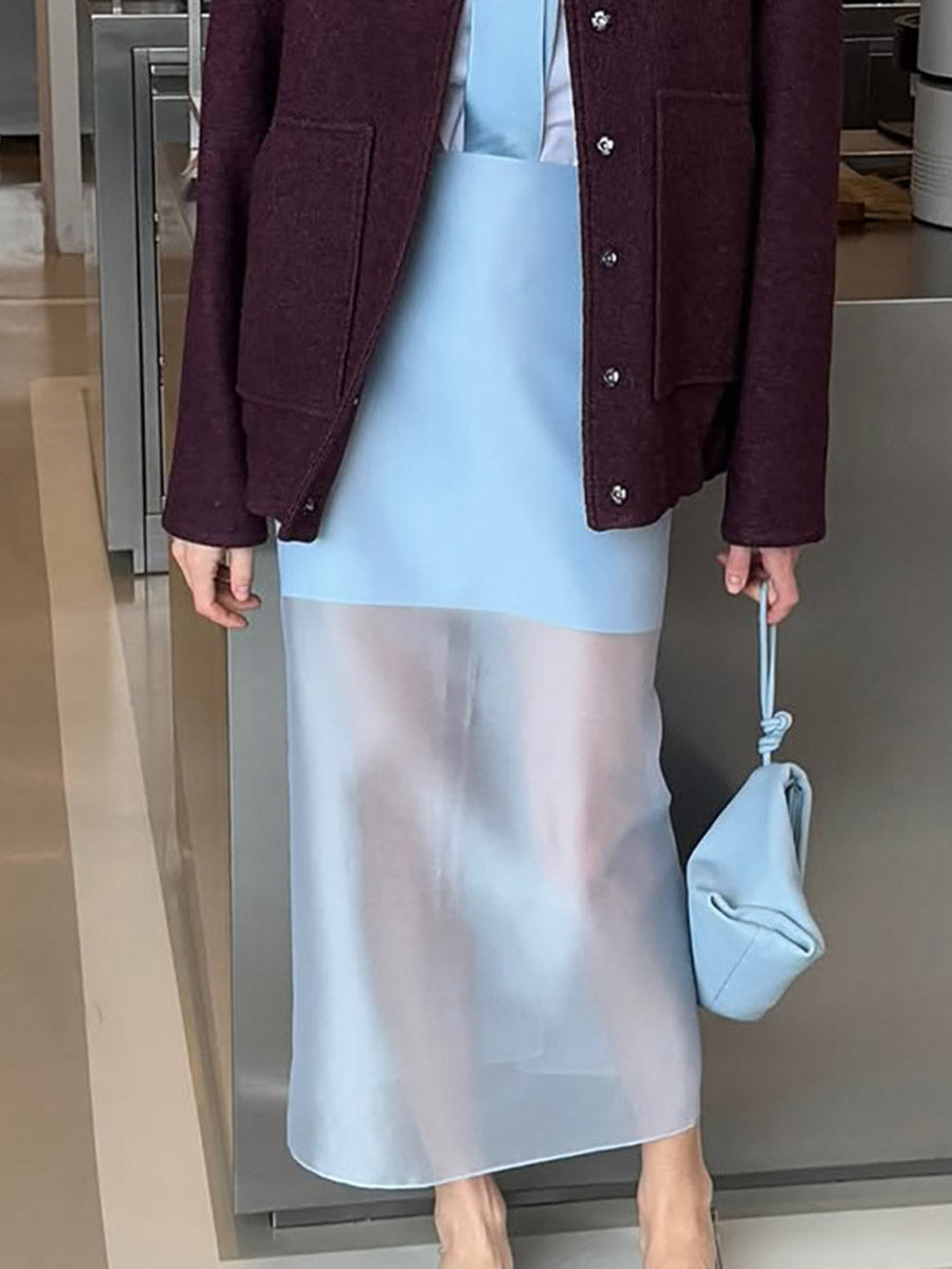 Jupe superposée transparente à taille élastique, taille haute, à empiècements, couleur unie