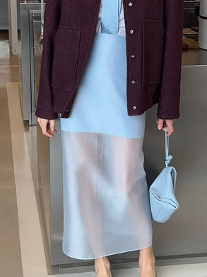 Jupe superposée transparente à taille élastique, taille haute, à empiècements, couleur unie