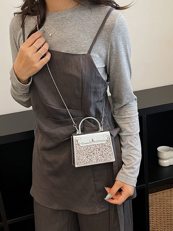 Sac à main bandoulière brillant géométrique à chaîne