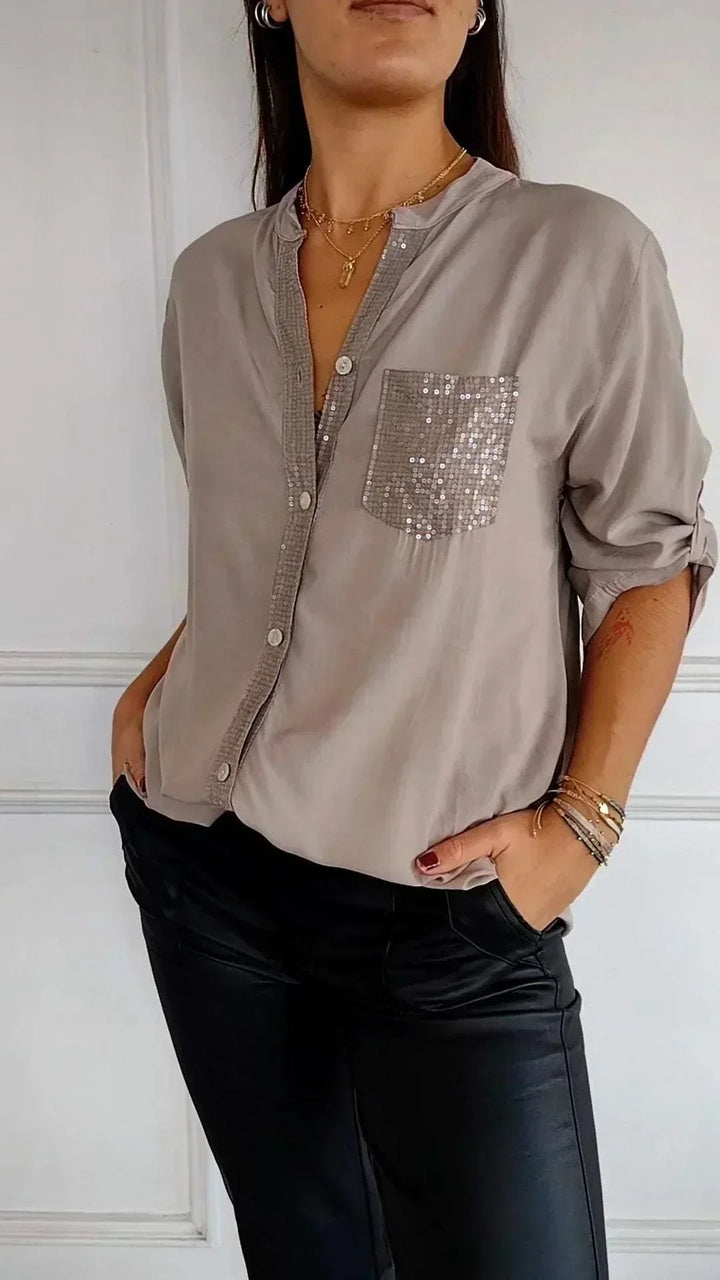 Jasmine | T-shirt élégant à col en V avec des paillettes scintillantes pour femmes