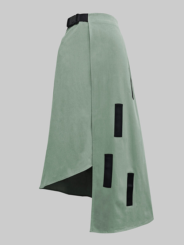 Jupe ample asymétrique coupe trapèze, à taille élastique, à poches, à empiècements
