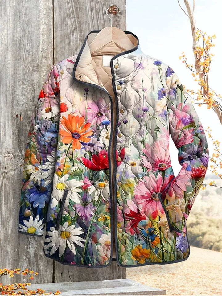 Charmante veste matelassée à imprimé floral pour femmes - Style décontracté vintage