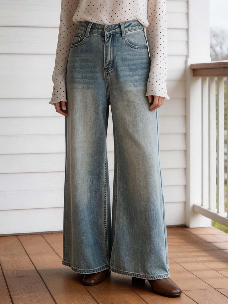 Jean ample taille haute, à poches