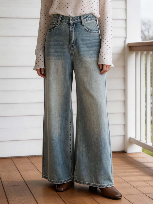 Jean ample taille haute, à poches