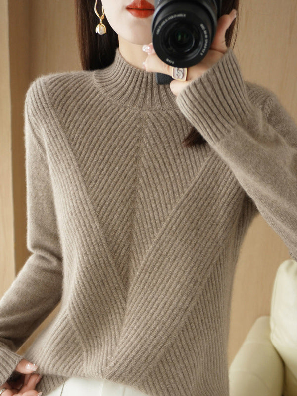 Pull urbain à manches longues et demi-col roulé de couleur unie