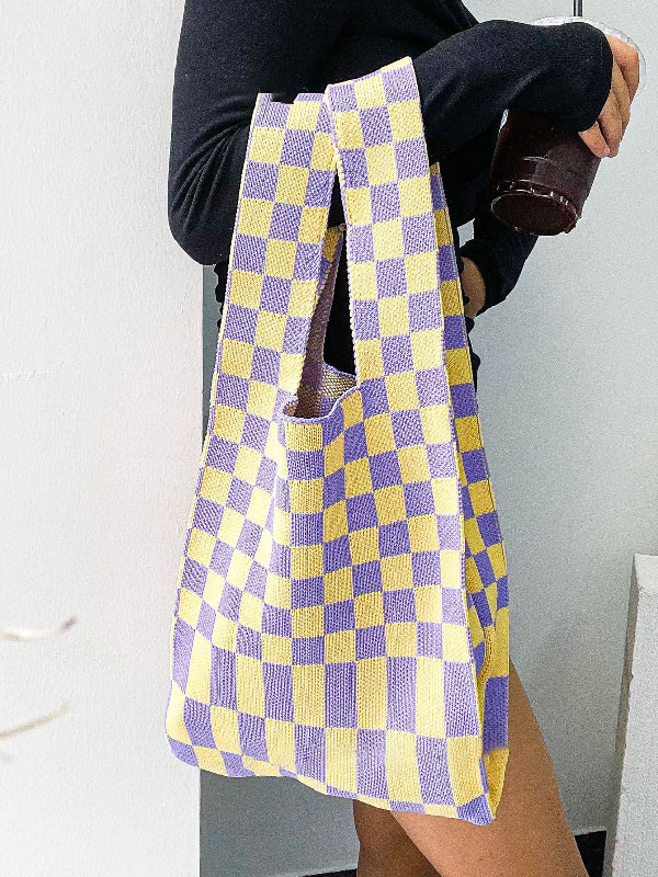 Accessoires de sacs à carreaux de couleur contrastée tissés décontractés