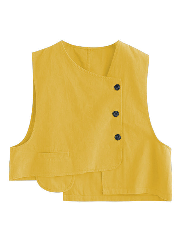 Débardeur asymétrique boutonné vintage, couleur unie